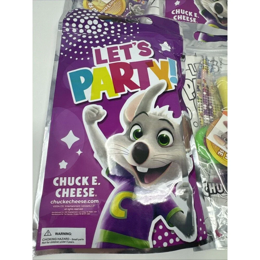 Chuck E. Cheese Let's Party Goody Bag Sealed Birthday Party Favors 4 Bag Lot NEW